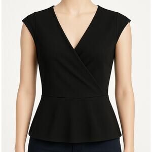The Limited Black Faux‎ Wrap Peplum Top Women S Cap Sleeve Stretch Work Chic